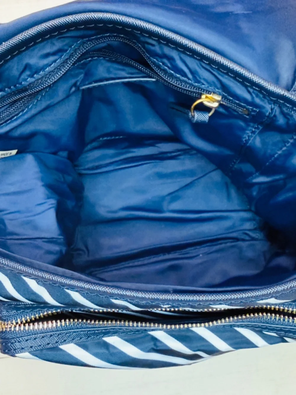 Tory Burch Navy and White Striped Crossbody Bag